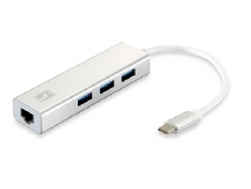 ADAPTADOR LEVEL ONE USB-C A GIGABIT ETHERNET RJ45 CON HUB USB 3.0 3 PU...
