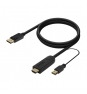 AISENS Cable Conversor Activo HDMI 2.0 + USB Alim. a DISPLAYPORT V1.2, HDMI/M-USB/M-DP/M, Negro, 1.8M
