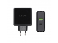 AISENS Cargador 48 W, 1x USB-C PD3.0 30 W, 1x USB-A QC3.0 18 W, Negro