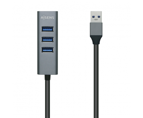 AISENS Hub USB3.0 Aluminio, Tipo A/M - 4x Tipo A/H, Negro, 30 cm