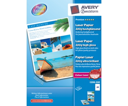 Avery Premium Colour Laser, A4, 200g papel para impresora de inyecció...