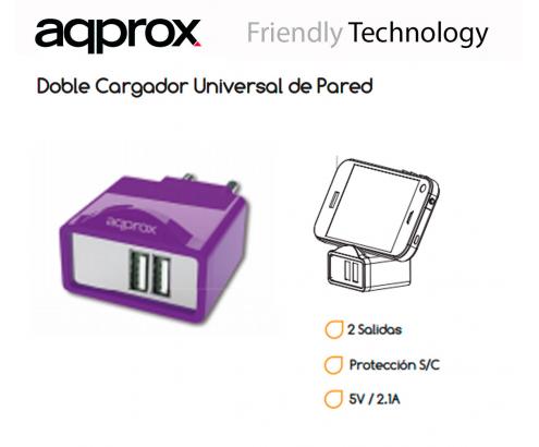CARGADOR APPROX 2 PUERTOS USB APPUSBWALL21P