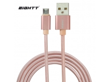 Eightt Cable USB a MicroUSB 1Mts trenzado de Nylon Rosa. Carcasa de al...