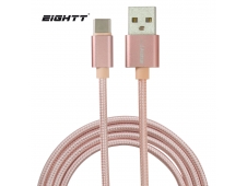 Eightt Cable USB a Type C 1Mts trenzado de Nylon Rosa. Carcasa de aluminio