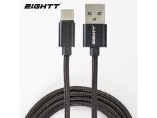 Eightt Cable USB a Type C 2Mts trenzado de Nylon Negro. Carcasa de alu...