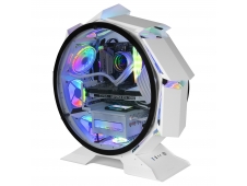 Mars Gaming MCORB Blanco Caja PC Gaming Micro-ATX XL Diseño Circular Custom Doble Cristal Templado