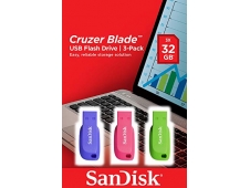 MEMORIA USB SANDISK FLASH DRIVE CRUZER BLADE 3X32GB VERDE AZUL ROSA SD...