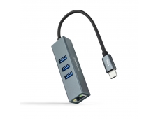 Nanocable Conversor USB-C a Ethernet Gigabit + 3XUSB 3.0, Aluminio, Gr...