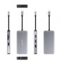 Nanocable HUB USB-C 9 en 1, Conversor USB-C a 3 x USB-A + 2 x HDMI + RJ45 + TF + SD + USB-C PD 100W, Aluminio, 15 cm, Gris