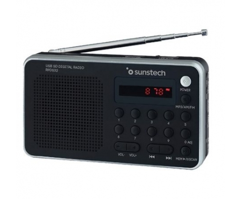 RADIO PORTÍTIL SUNSTECH AM FM 70 PRESINTONIAS ALTAVOZ 1.4W RMS SD USB...