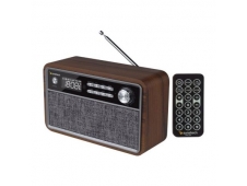 RADIO RETRO SUNSTECH MADERA 2X3W RMS FM BT 4.2 RELOJ Y ALARMA USB SD A...