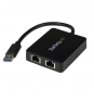 StarTech.com Adaptador Tarjeta de Red NIC Externa USB 3.0 2 Puertos Gigabit Ethernet RJ45 y Puerto USB - negro