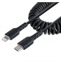 StarTech.com Cable de 50cm USB-C a Lightning MFi, Cable USB Tipo C Rizado de Carga Negro para iPhone, con Recubrimiento de TPE, Núcleo de Fibra de Ar