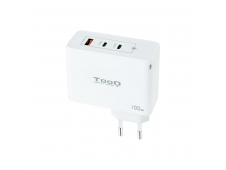 TooQ Cargador de Pared GaN 2xUSB-C/PD + USB-A/QC 100W, Blanco