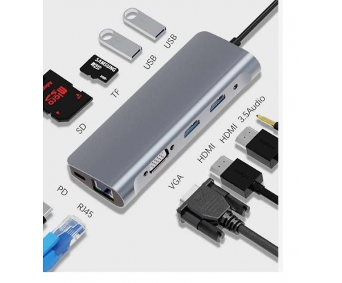 ZEROMAX Dock USB-C 10 en 1 ZM-BYL2120 Type-C 2 x HDMI 4K, LAN Gigabit